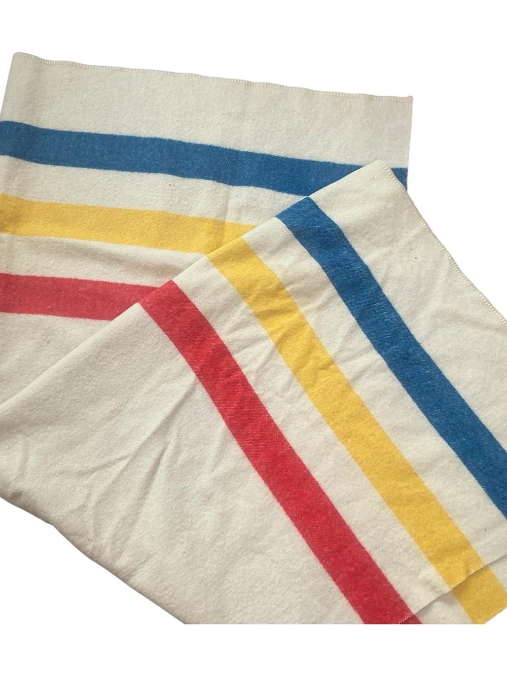 Vintage 1950s golden dawn striped wool reversible blanket 69 x 79 USA made